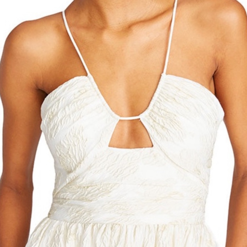 NWT cream dress with gold accent size 4 Monique Lhuillier brocade material